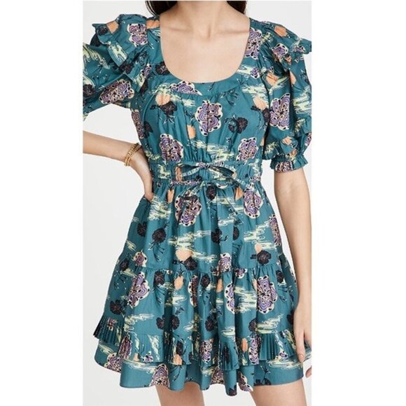 Ulla Johnson Dresses & Skirts - Ulla Johnson Naomi Puff Sleeve Mini Dress in River Teal Floral Size 4